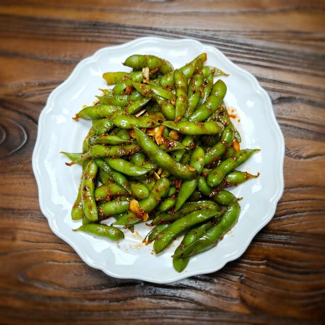 Spicy Garlic Edamame.